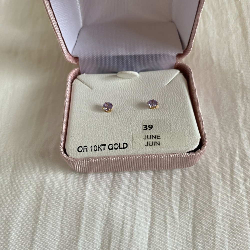 10 karat gold June light purple birthstone earrings